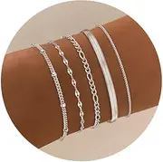 [Sanfenly] 5 Piece Her Gold Silver Jewelry Set 14K Gold-Plated Cuffs Adjustable Women's Bands Boho Gold Chains Twist Snake Cuban Link Office Clips Jewelry for Women Girls