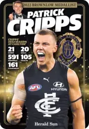 Patrick Cripps Brownlow medal winner poster, AFL football, Carlton blues,books