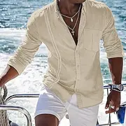 Men's Shirt Linen Shirt Cotton Linen Shirt Summer Shirt Beach Shirt Button Up Shirt Plain Casual Daily Black White Navy Blue Blue Long Sleeve Turndown Spring