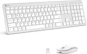 iClever Wireless Keyboard and Mouse, GK08 White Mouse Combo, Silver