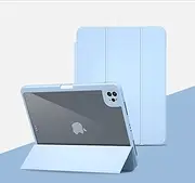Rotating Case for iPad Pro2018 12.9 inch, 2-in-1 Detachable Transparent Cover and Semi-Silicone Protective Case with Pen Holder, Lightweight Stand Cover Auto Sleep and Wake Up (Blue)