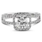 1.67ct D-SI1 Princess Natural Certified Diamonds 18k Gold Halo Side Stone Ring