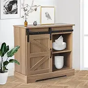 LEVEDE Sideboard Buffet Cabinet with Sliding Doors, Wooden Kitchen Cupboard Organizer with Adjustable Shelf, Spacious Storage Cabinet for Kitchen, Living Room, Entryway (80 x 35 x 71cm, Oak)