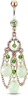 [Blue Palm Jewelry] Surgical Steel Vintage With Peridot, Beads and 3-Pear Shaped Jade Color Light Green Aventurine Dangles Belly Button Ring Belly Button Naval Ring Dangle 14 Gauge B5, 14 gauge 3/8 inch