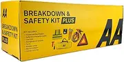 AA Vehicle Breakdown Safety Kit Plus AA5618 – Tyre Inflator, Warning Triangle, Tow Rope, Hi-Vis Vest, Torch, Glass Hammer, Booster Cables, Storage Bag