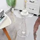 Modern Small Acrylic End Table Round Sofa Side Table with Decorative Solid Post