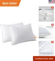 Plush King Size Goose Down Pillows - 500 Fill Power, 100% Cotton Cover (2-Pack)