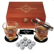 Cool Stones Whiskey Glass Gift Set - 2 Whiskey Glasses and Whiskey Stones wit...