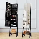 Costway Freestanding Jewelry Cabinet with Full Length Frameless Mirror and Bu...