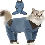 T'CHAQUE Sticky Hair Cat Clothes, Professional Recovery Suit for Cats, Anti-Shedding Shirt Outfit, Soft Pajamas for Kittens, Post-Surgery Onesie for Male & Female Cats, Blue, X-Small