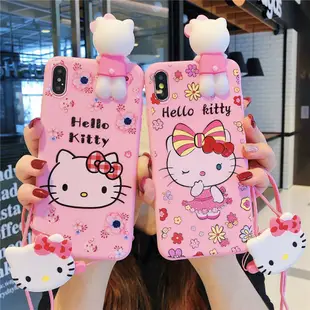 軟矽膠手機殼 iPhone 6 6s 7 8 Plus XR 外殼卡通可愛 Hello Kitty 手機保護套支架支架腕