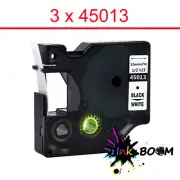 3 Label Compatible Dymo D1 45013 Tape Black on White 30m x 7m LabelMaker