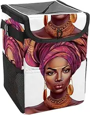 Car Trash Can with Lid and Storage Pockets Leak-Proof Organizer,Waterproof Garbage Can,African American Women Ethnic Girl
