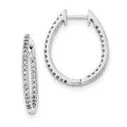 14K White Gold Inside/Out Real Diamond Hinged Hoop Earrings