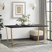 Merryluk 175cm Herringbone Dining Table – Modern Rectangular Kitchen Table with Metal Legs for Dining Room or Kitchen – Coco Wood Finish