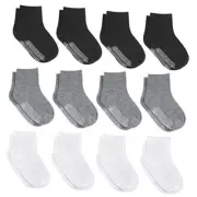 12 Pairs Non-Slip Toddler Socks With Grips for Baby Boys 1-3T Black/White/Grey