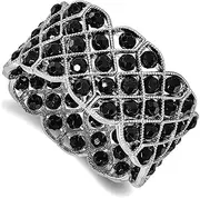 [JewelryWeb] Silver-tone Black Crystal Stretch Bracelet-Stretch-Bracelet for Women