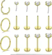 [Leocuci] Nose Rings Studs for Women Lip Rings Piercing Jewelry Labret Threadless Nose Stud Surgical Steel Helix Tragus Flat Back Earrings