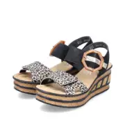 Rieker Women's 68176-00 Rose Hook and Loop Ankle Strap Wedge Sandal