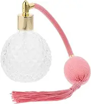 Ipetboom Crystal Vintage Perfume Spray Bottle 100ml Refillable Perfume Bottle with Long Tassel Bulb Perfume Pump Spray Bottles Aroma Essential Oils Glass Bottle for Travel Pink