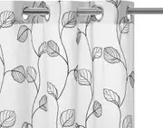 2 Pieces White Sheer Curtains, Embroidered Semi Sheer Grommet Floral Leaf Window Curtains & Drapes for Living Room Kitchen Bedroom Curtains