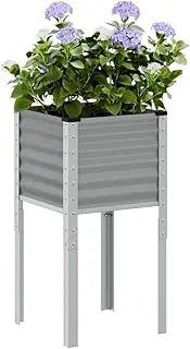 Raised Garden Bed, Elevated Planter Box Plant Container Grey 45x45x88 cm Steel