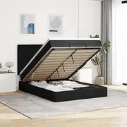 vidaXL Ottoman Bed with Mattress - Black Queen Size Fabric Storage Bed Base with LED Lighting Headboard
