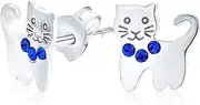 [Bling Jewelry] Small Kitty Kitten Animal Pet Pink Blue CZ Accent Dangle Cat Stud Earrings For Women Teen .925 Sterling Silver Leverback