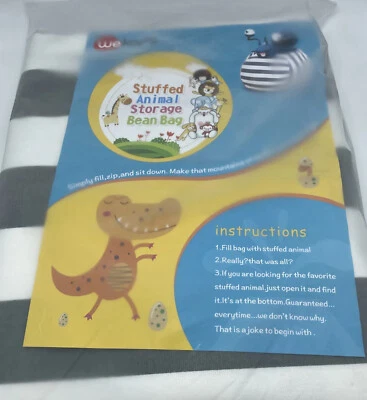 WEKAPO Stuffed Animal Storage Bean Bag Chair Cover Size 38‘’ XL Grey Stripe NIP