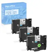 3PK Compatible with Brother P-Touch TZe-121 TZ121 Black on Clear Label Tape 9mm