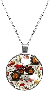 [Diusye] Necklaces for Women, Hand Drawn Farm Tractors Foods Print Stainless Steel Pendant Necklace Jewelry Birthday Anniversary Wife Girls Friends Gift