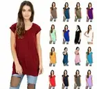 Womens Ladies Low Cut Plain Hip Long Line Top Gathering T Shirt UK Size 8-26