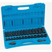30 Pc. 1/2" Drive 6 Point Metric Standard and Deep Socket Set 1430MRD GREY
