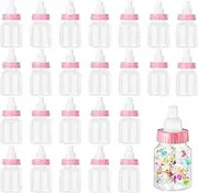 24PCS Mini Baby Bottle Candy Fillable Clear Candy Box, Plastic Baby Bottle Bottles for Boy Girl Newborn Baptism Party Decor Gift