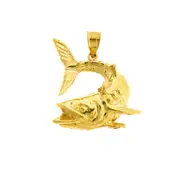 14K Gold Open Mouth Fish Pendant