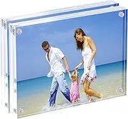 Acrylic Picture Frames, 4x6'' Clear Double Sided Block Set, Desktop Frameless Magnetic Photo Frame (2 Pack)