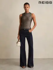 Reiss Gunmetal Tia Metallic Knit Vest (F20238) | $195