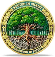 RYUKENLM Growing in Faith Christian Challenge Coin Colossians 2:6-7 Bible Verse Token Christian Coins with Cross Inspirational Christian Gift for Men Women