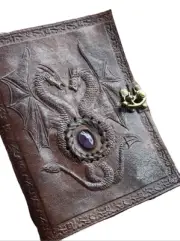 Dragon -Amethyst Stone- Leather Journal | Grimoire 240 Vintage pages | Handmade