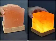 YZYOE USB Himalayan Warm Light Salt Lamp, Atmosphere Decorative Salt Light with Solid Wood Base, Natural Crystal Rock BedHead Night Lamp, Gift of Handicrafts for Friends.