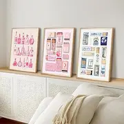 Trendy Matchbook Poster Set of 3, Retro Pink Girly Bar Cart Wall Art, Preppy Matchbox Canvas Wall Decor Prints Coquette Picture for Apartment Dorm Living Room Bedroom 16x24 inch Unframed
