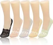 woosnscly Women's Lace No Show Socks Ultra Low Cut Boat Liner Socks Non Slip Cotton Bottom Hidden Invisible for Flats 5 Pairs