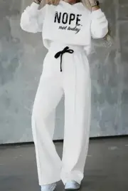 White 2-Piece Nope Not Today Long Sleeve Pullover & Sweatpants Womens XL
