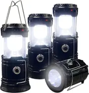 4PACK Solar Portable LED Camping Lantern Rechargeable Flashlight USB Collapsible