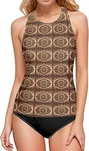 [Joisal] High Neck Tankini, Boho Tankini Tops for Women Plus Size, Swim Tops for Women with Built in Bra, Small