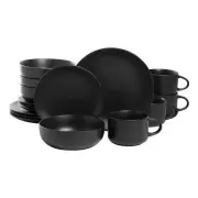 Wazee Matte Coupe Dinnerware Set, 16 pc, Black