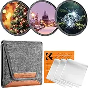 K&F Concept 49mm Star Filters Kit (3pcs) 4 Points 6 Points 8 Points Cross Screen Starburst Filters Set -18 Layer Coating Ultra Slim Optical Glass Camera Lens Filter with 3 Cleaning Cloth