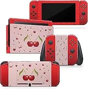 Tacky Design Cherries Skin for Nintendo Switch Skin - Premium Vinyl 3M Pastel Red Nintendo Switch Stickers Set - Switch Skin for Console, Dock, Joy Con - Decal Full Wrap