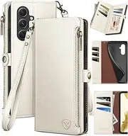 [XcaseBar] for Samsung Galaxy A54 5G Wallet case with Zipper Credit Card Holder【RFID Blocking】, Flip Folio Book PU Leather Phone case Shockproof Cover Women Men for Samsung A54 case White