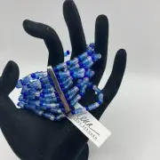 Lena Bernard Free People Multi Strand Blue Bead Stretch Silver Tone Bracelet NWT